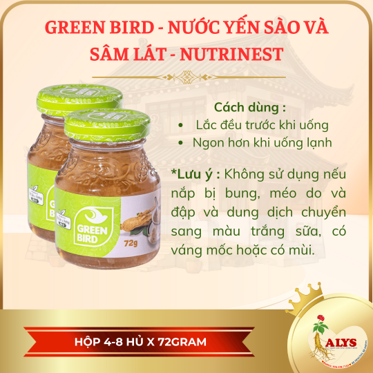 Green Bird - Nước yến xào và sâm lát (4 hủ x 72gr)