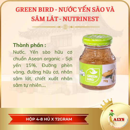 Green Bird - Nước yến xào và sâm lát (8 hủ x 72gr)