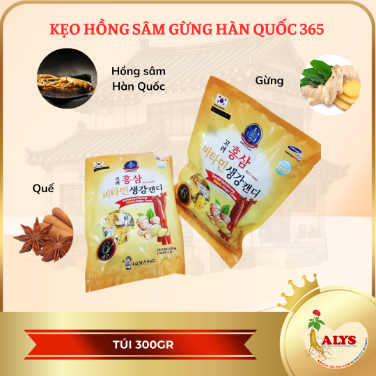 Kẹo hồng sâm gừng Hàn Quốc (300gr) 365