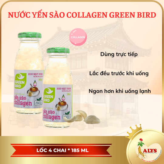 Lốc Green bird - Nước Uống Bổ Dưỡng Yến Sào và Collagen - (6 chai*185ml)