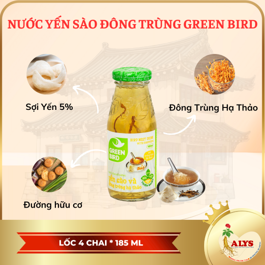 Lốc Green bird - Nước Uống Bổ Dưỡng Yến Sào và Đông Trùng Hạ Thảo 185ml - (6 chai*185ml)