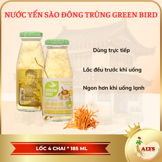 Lốc Green bird - Nước Uống Bổ Dưỡng Yến Sào và Đông Trùng Hạ Thảo 185ml - (6 chai*185ml)