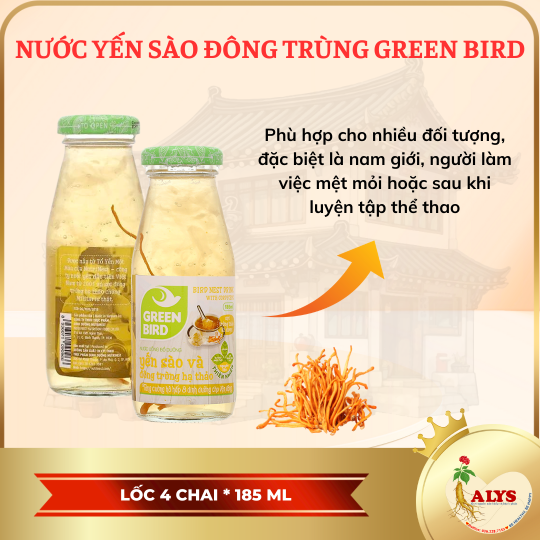 Lốc Green bird - Nước Uống Bổ Dưỡng Yến Sào và Đông Trùng Hạ Thảo 185ml - (6 chai*185ml)
