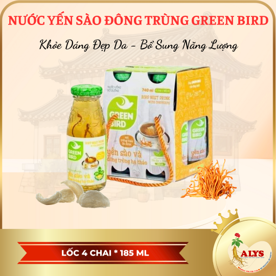 Lốc Green bird - Nước Uống Bổ Dưỡng Yến Sào và Đông Trùng Hạ Thảo 185ml - (6 chai*185ml)